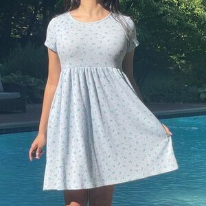 Wild Fable Blue Waffle Knit Floral Print Skater Dress Size Medium